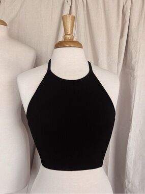 Black Ribbed Halter Crop Top